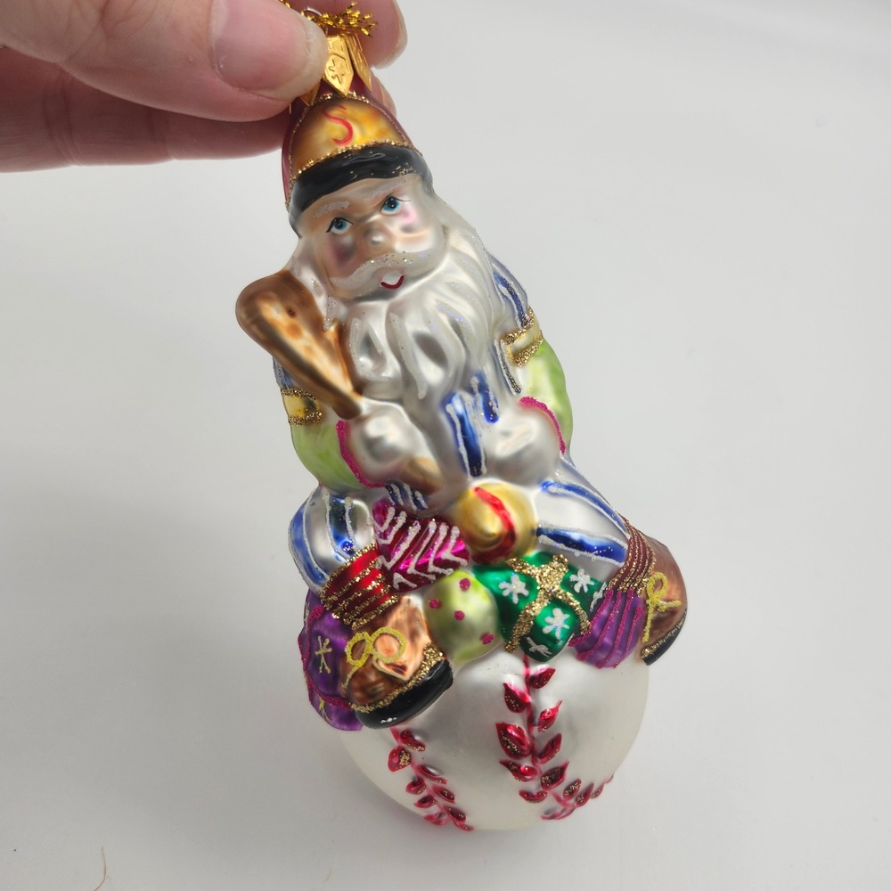 Blown‎ Glass Baseball Santa Claus Ornament Hand Painted Sports Christmas Holiday